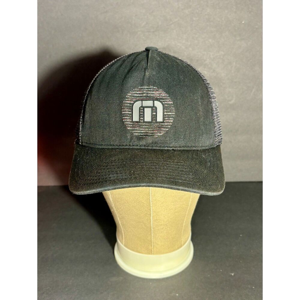 TravisMathew Golf Trucker Hat Gray Black Mesh Snapback Logo Cap Adult
